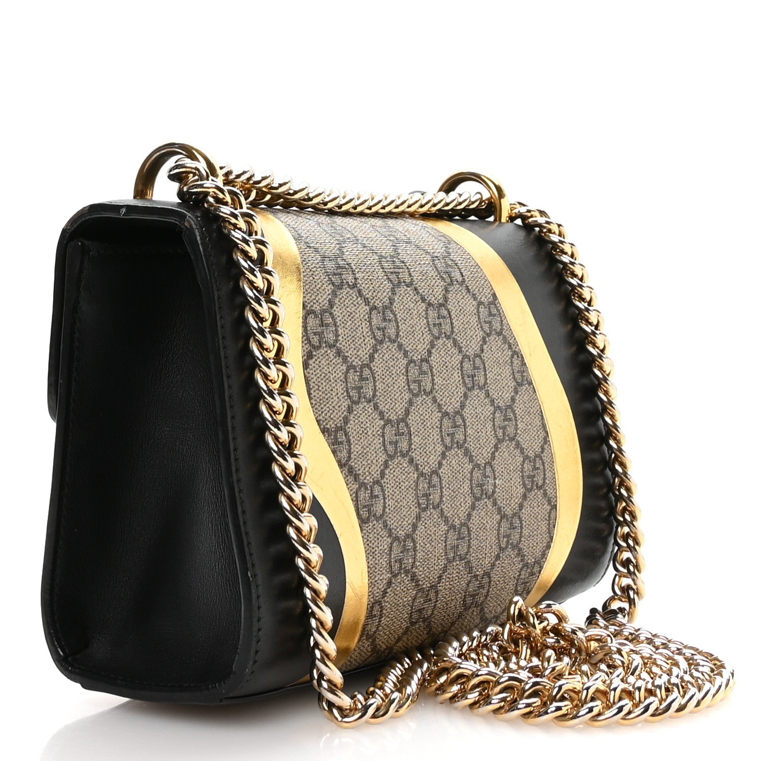 Gucci Calfskin GG Supreme Monogram Small Padlock Shoulder Bag Black Gold