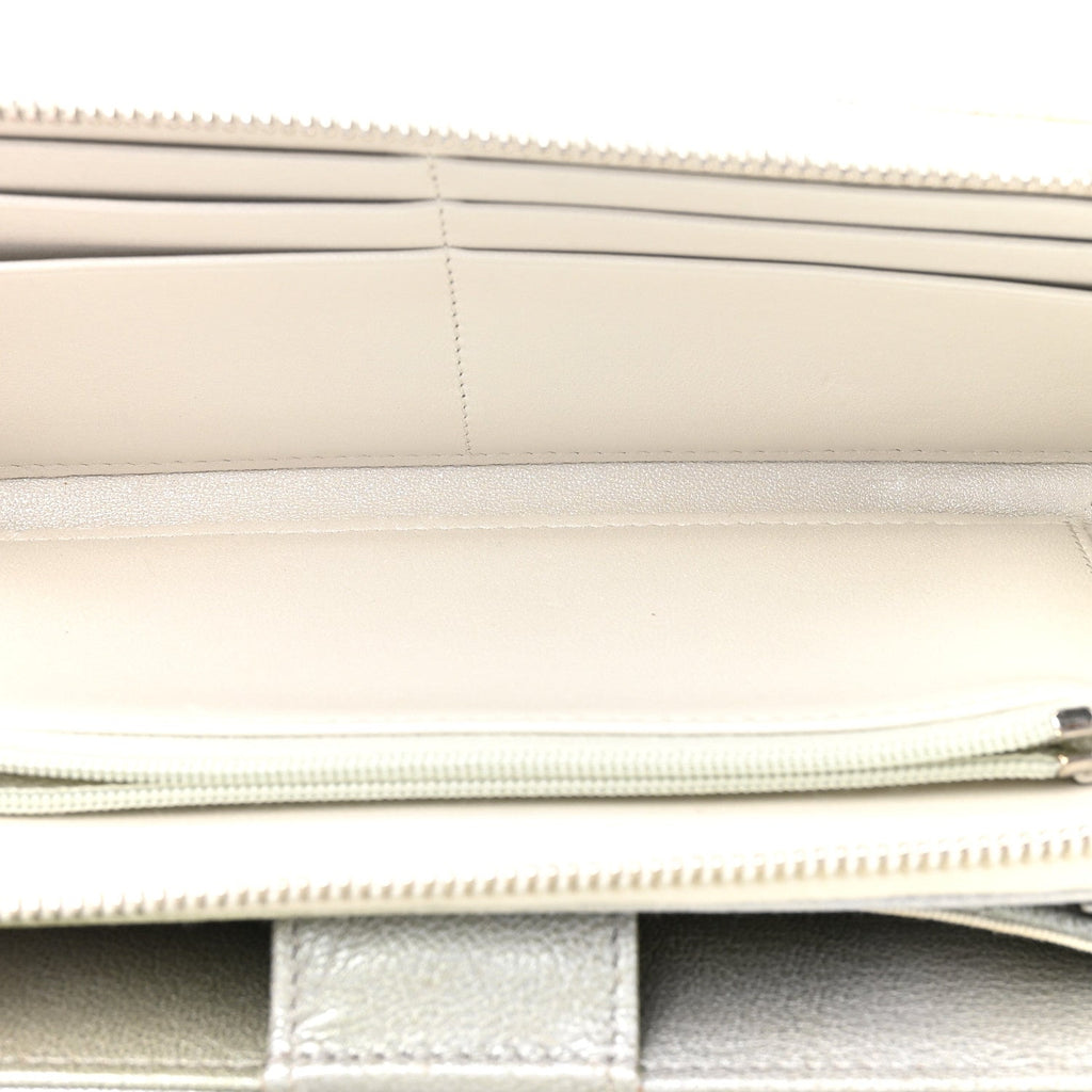 Chanel Metallic Goatskin Quilted Ombre Phone Holder Wallet on Removable Chain Grey Green
