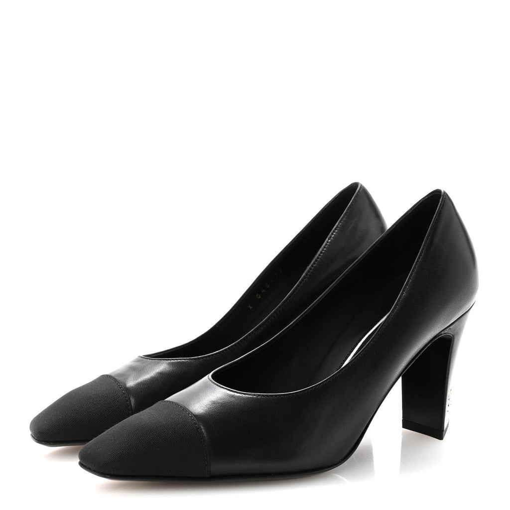 Lambskin Grosgrain Cap Toe CC Pumps 36.5 Black