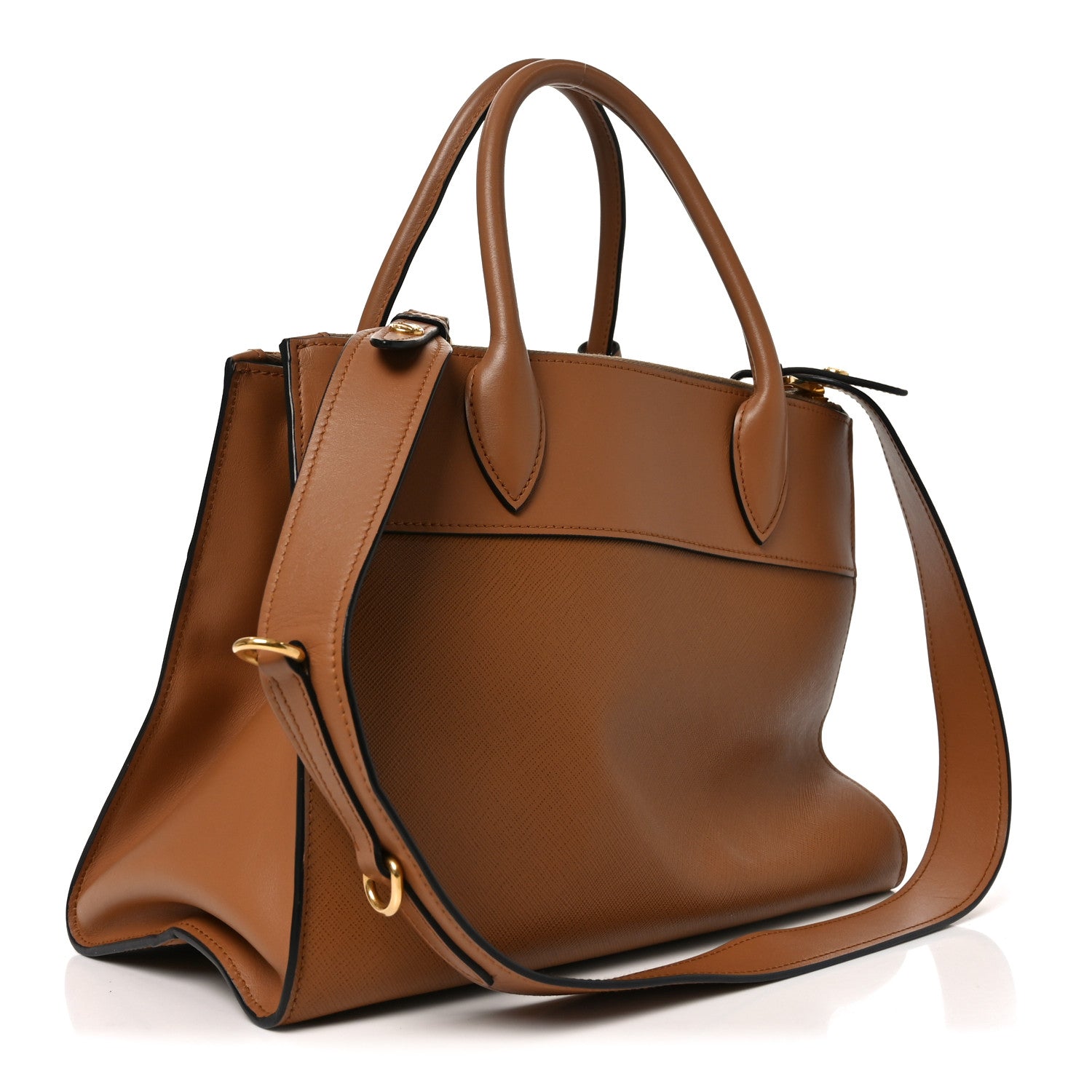 Prada Saffiano City Calf Medium Esplanade Tote Caramel