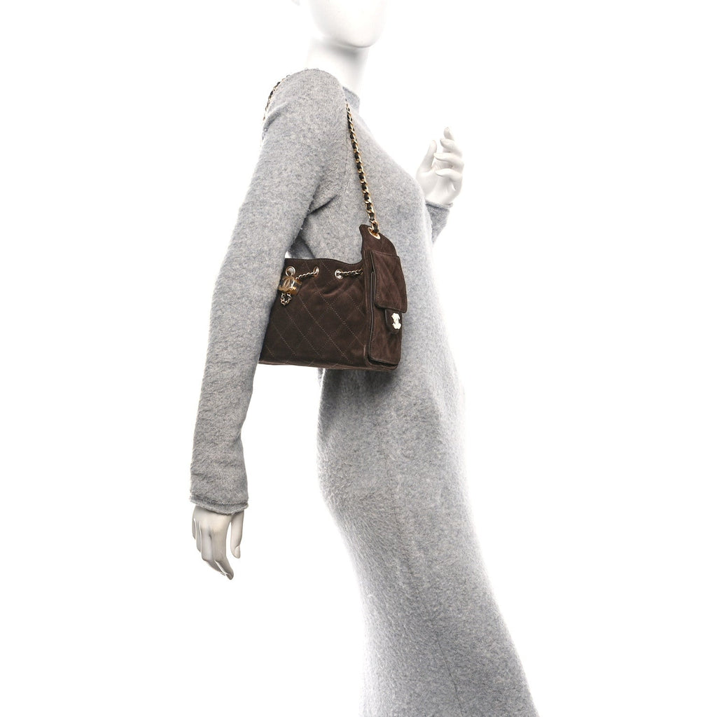 Chanel Suede Quilted Mini Chanel 25 Handbag Dark Brown