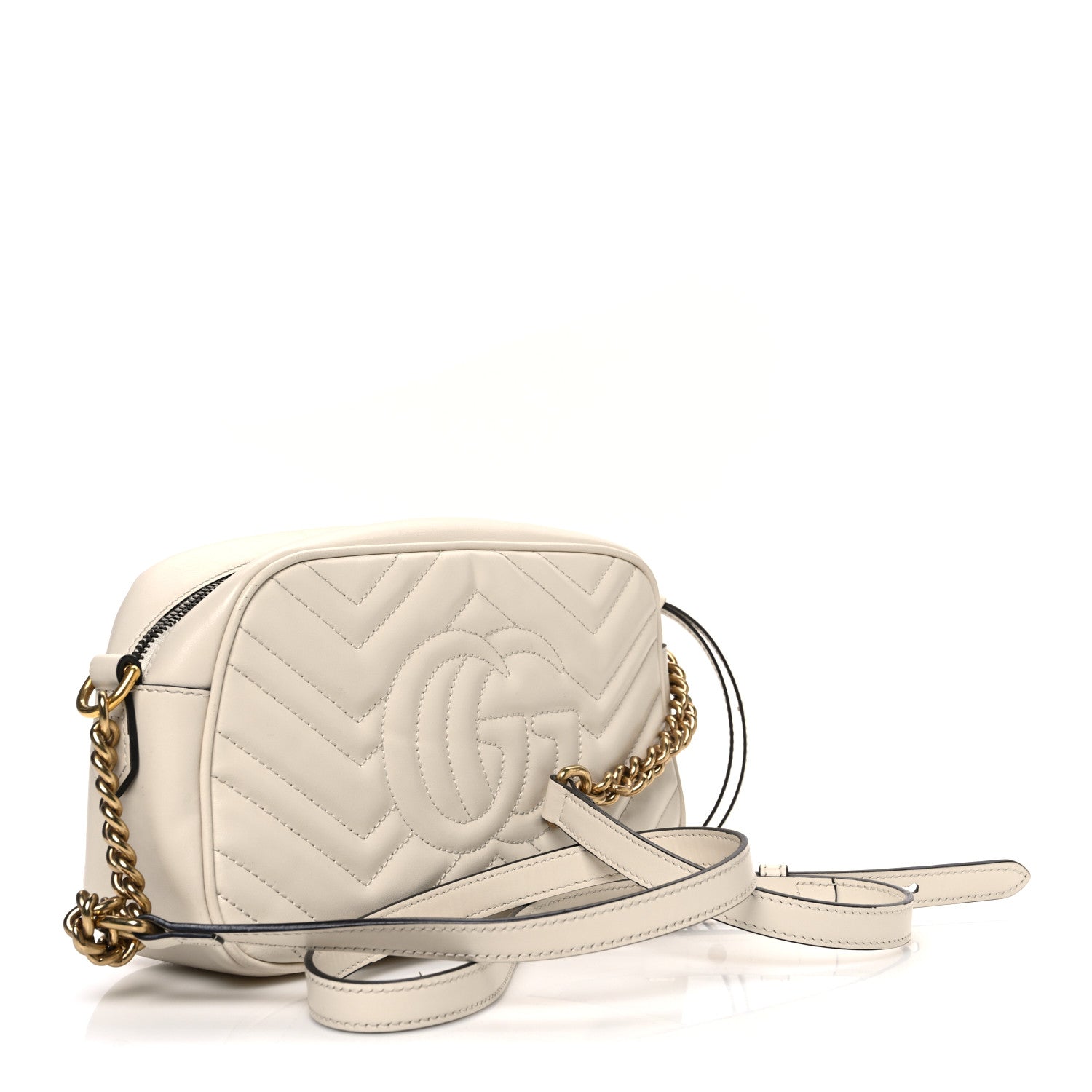 Gucci Calfskin Matelasse Small GG Marmont Chain Shoulder Bag White