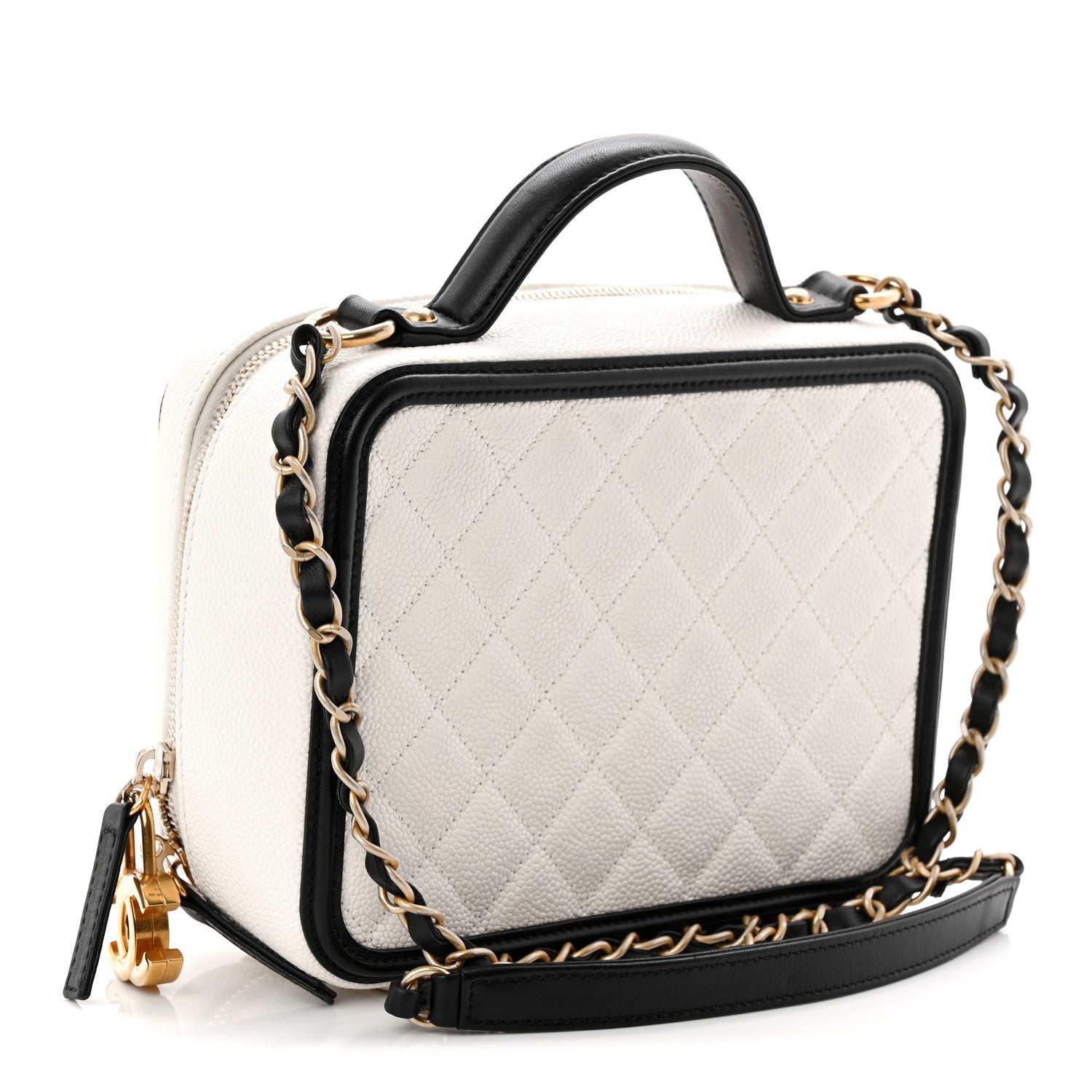 Chanel Caviar Quilted Medium CC Filigree Vanity Case White Black
