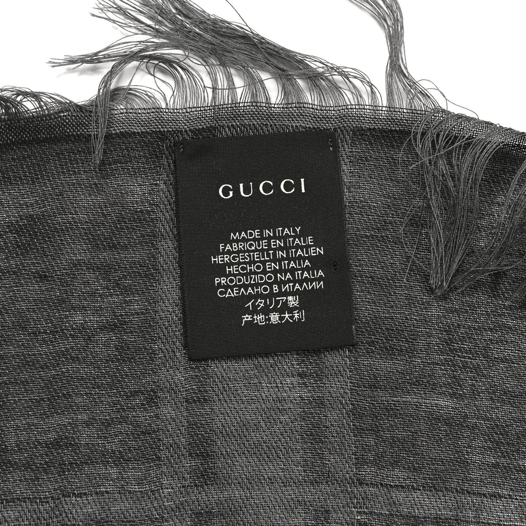 Gucci Wool Silk GG Monogram Diamante Plaid Surviee Shawl Graphite Black