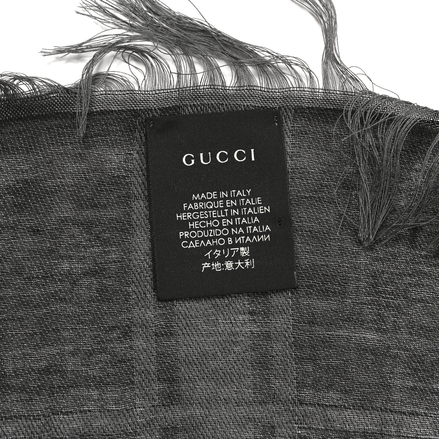 Gucci Wool Silk GG Monogram Diamante Plaid Surviee Shawl Graphite Black