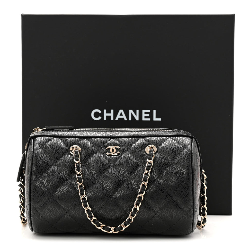 Chanel Caviar Quilted Barrel Clutch With Chain Black