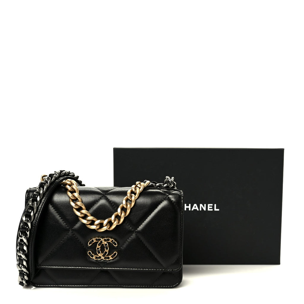 Chanel Lambskin Quilted Chanel 19 Wallet On Chain WOC Black