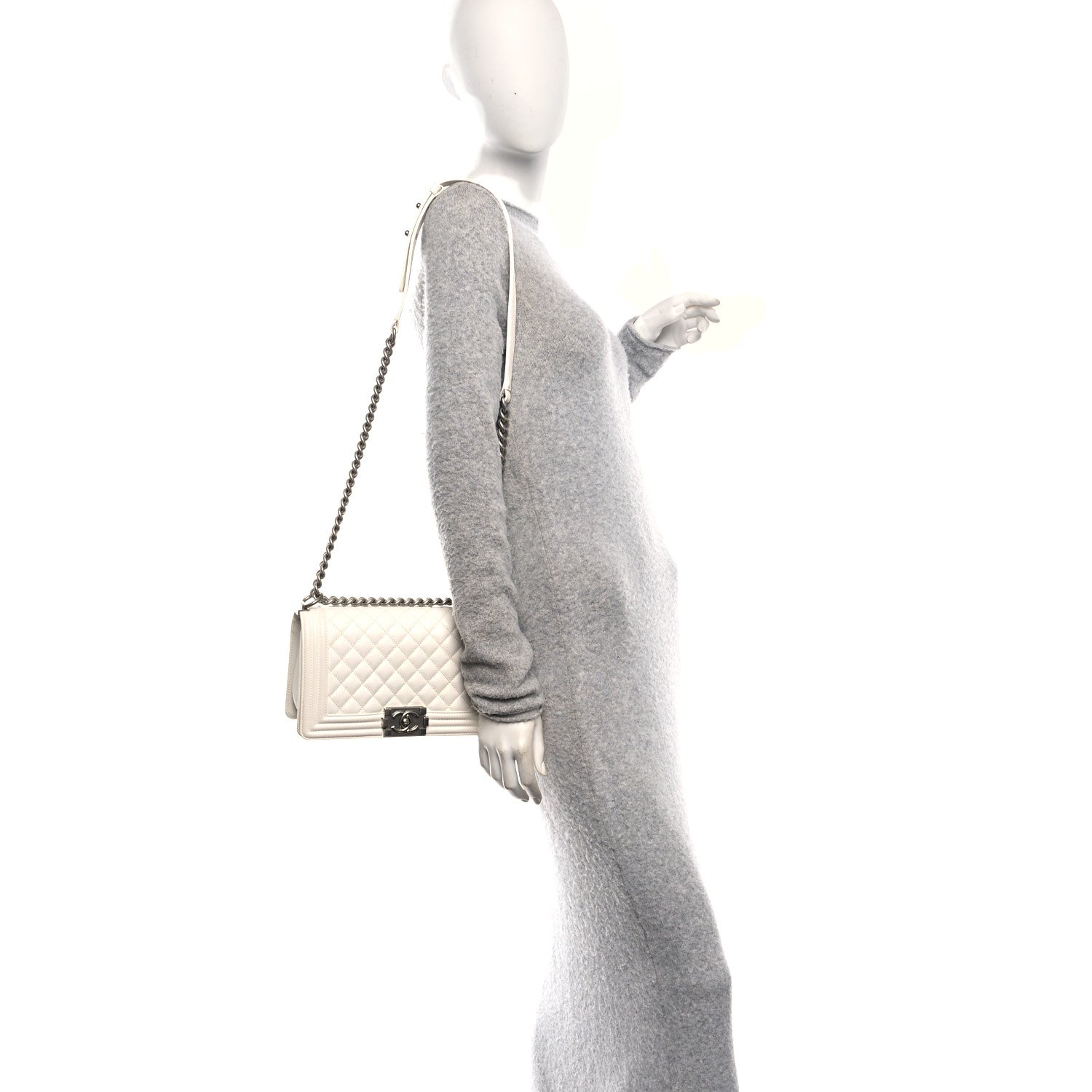 Chanel Caviar Quilted Medium Boy Flap White