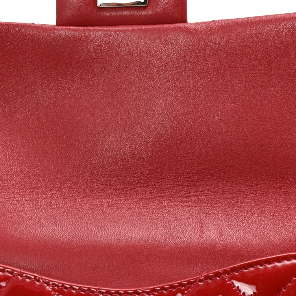Chanel Patent Quilted Mini Flap Clutch With Chain  Red