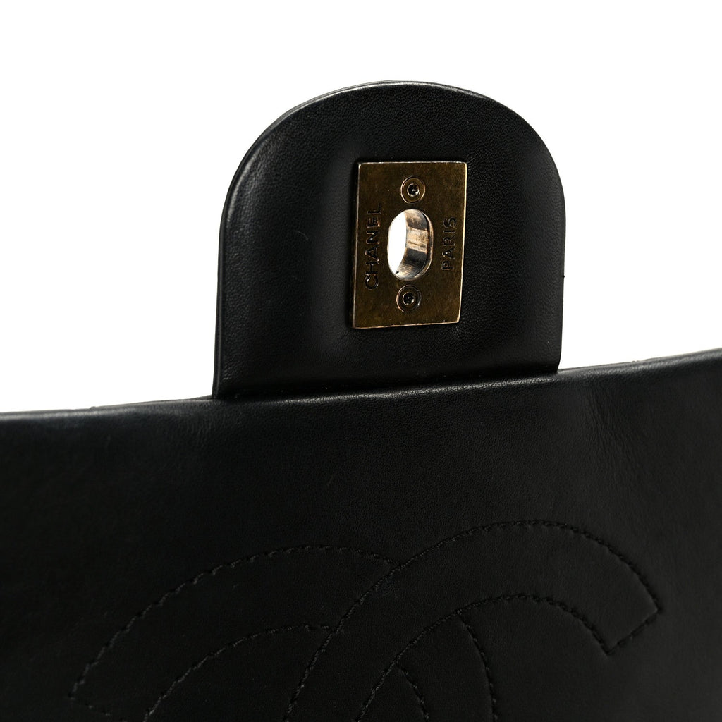 Chanel Glazed Calfskin Quilted Large Gold Bar Top Handle Flap Black