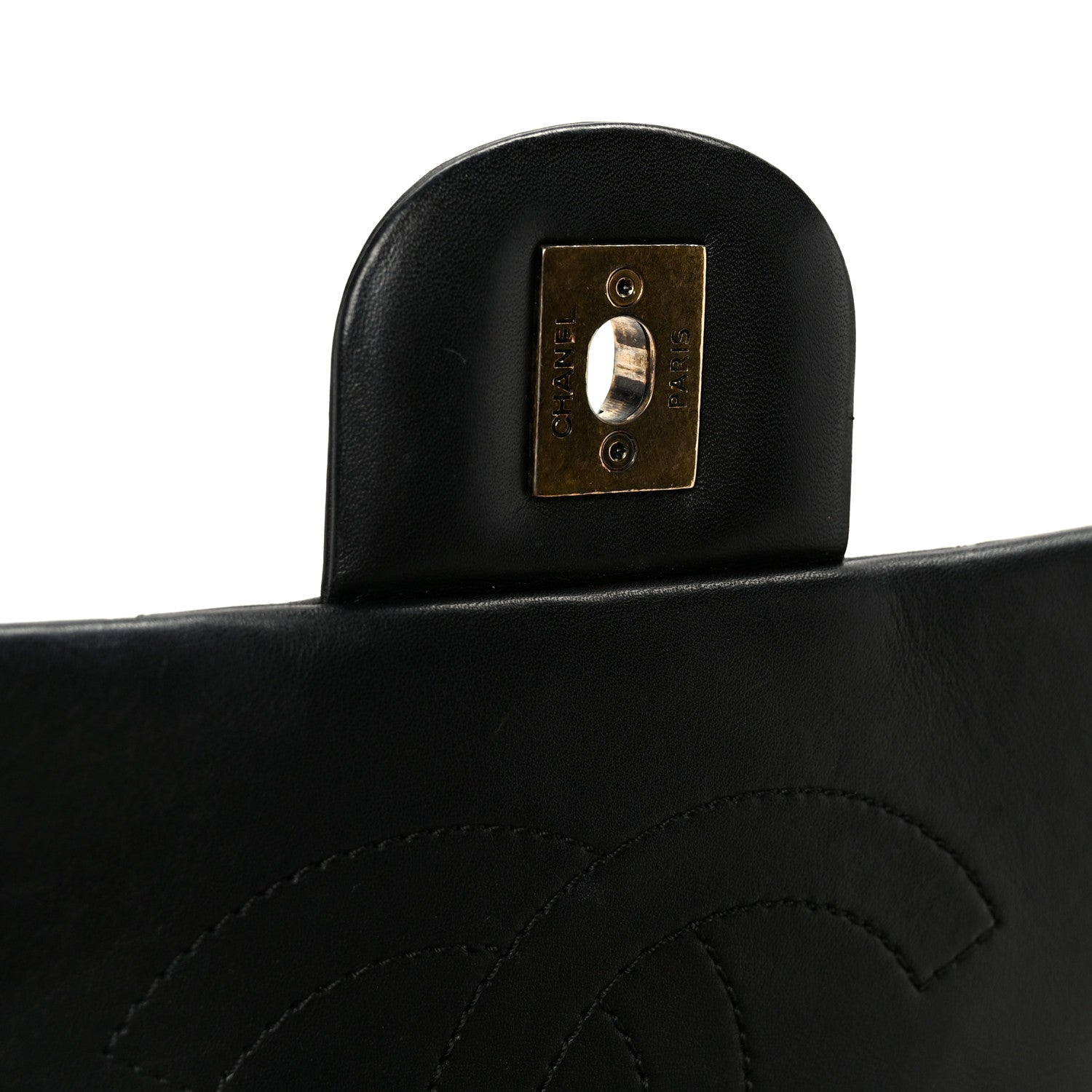 Chanel Glazed Calfskin Quilted Large Gold Bar Top Handle Flap Black