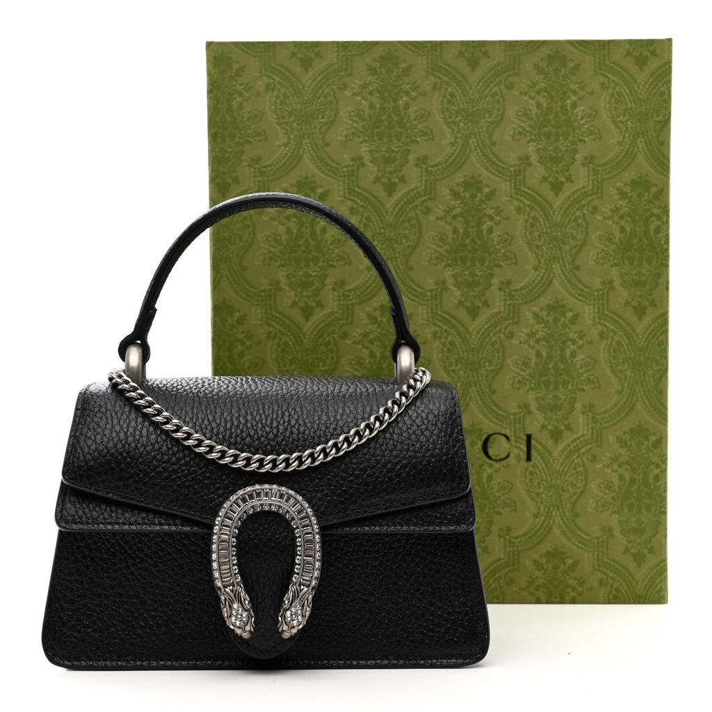 Gucci Dollar Calfskin Crystal Mini Dionysus Top Handle Bag Black Crystal