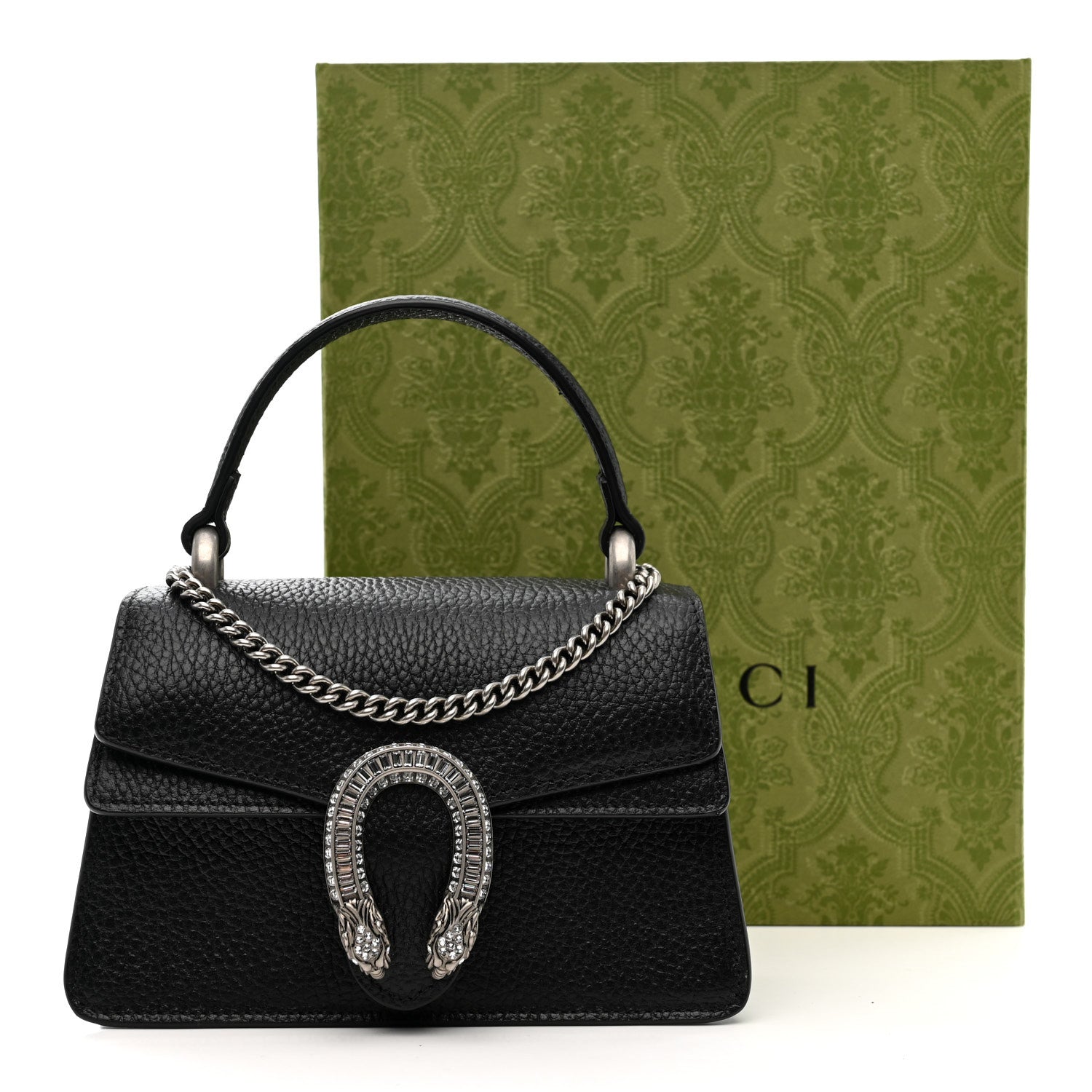 Gucci Dollar Calfskin Crystal Mini Dionysus Top Handle Bag Black Crystal