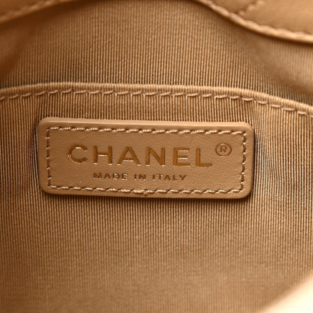 Chanel Caviar Quilted Large Rolled Up Bucket Drawstring Bag Beige