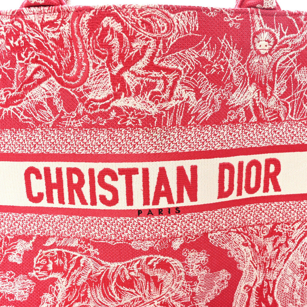 Christian Dior Canvas Embroidered Medium Dioriviera Toile De Jouy Book Tote Raspberry