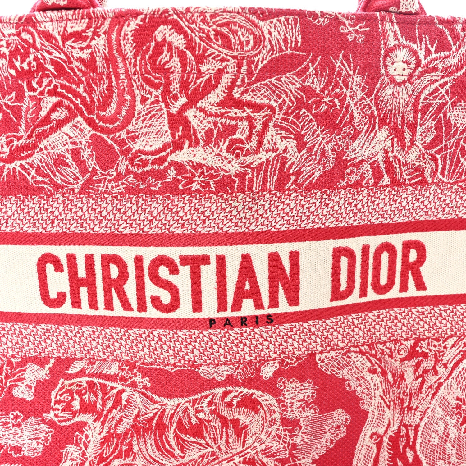Christian Dior Canvas Embroidered Medium Dioriviera Toile De Jouy Book Tote Raspberry