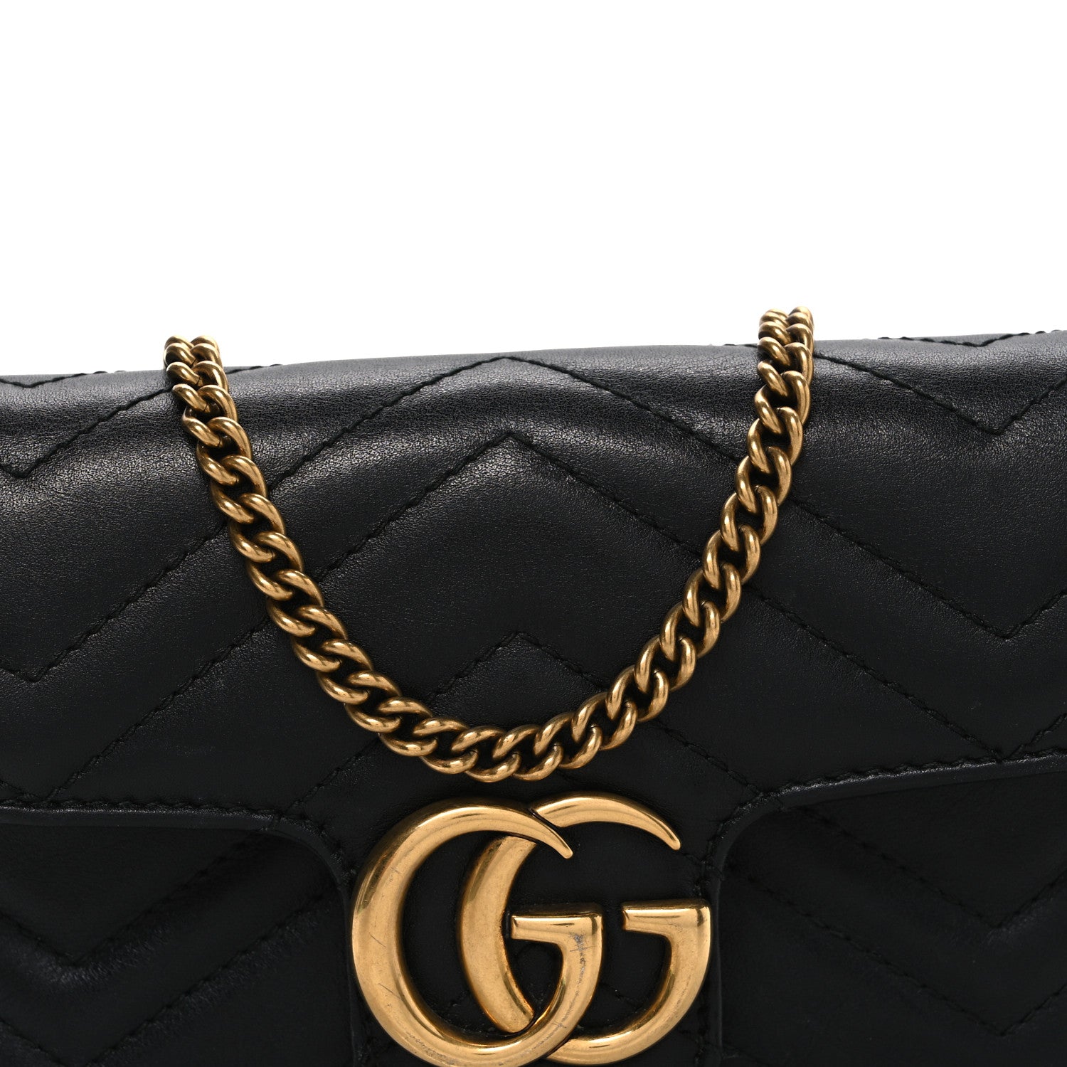 Gucci Calfskin Matelasse Super Mini GG Marmont Shoulder Bag Black