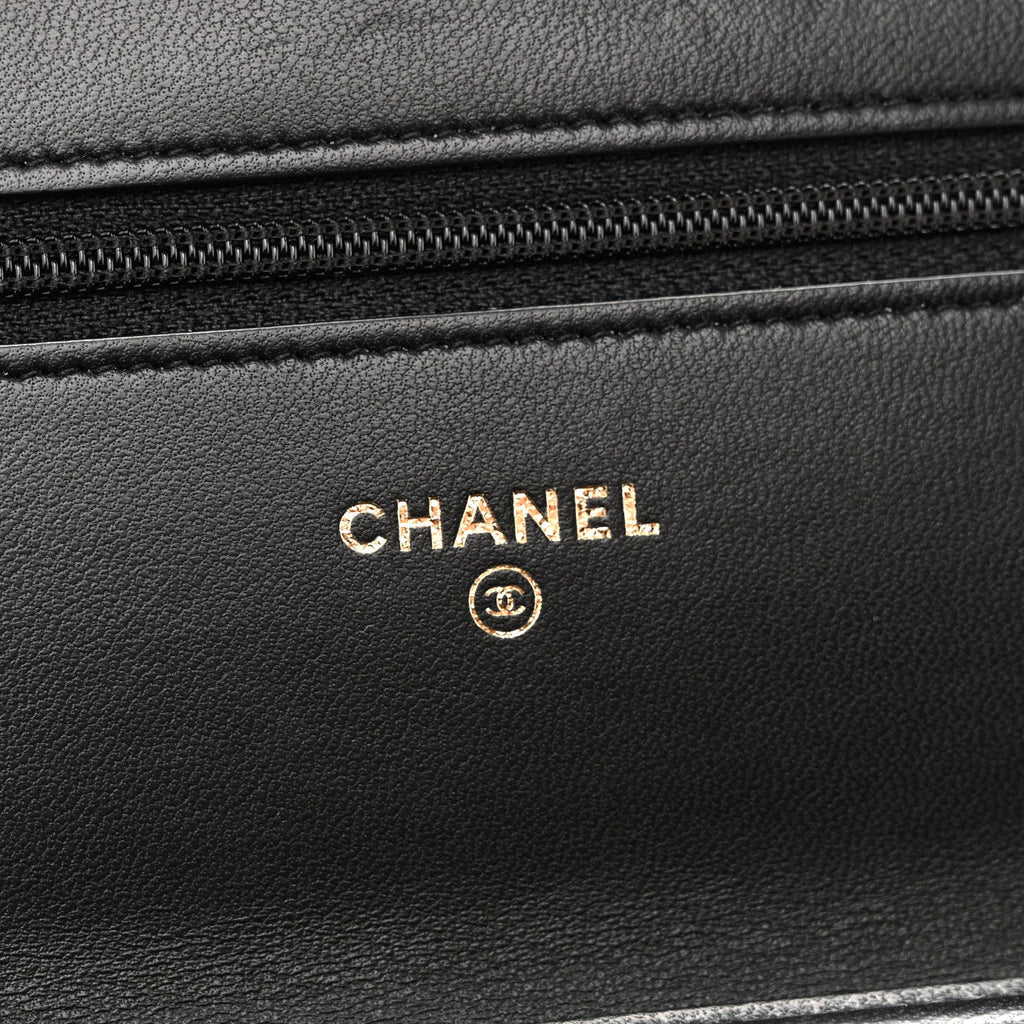 Chanel Lambskin Quilted Boy Wallet On Chain WOC Black