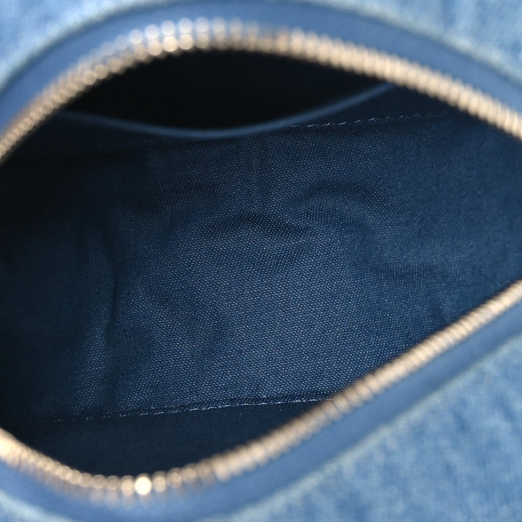 Chanel Denim Quilted Round Pearl Crush Clutch With Chain Blue
