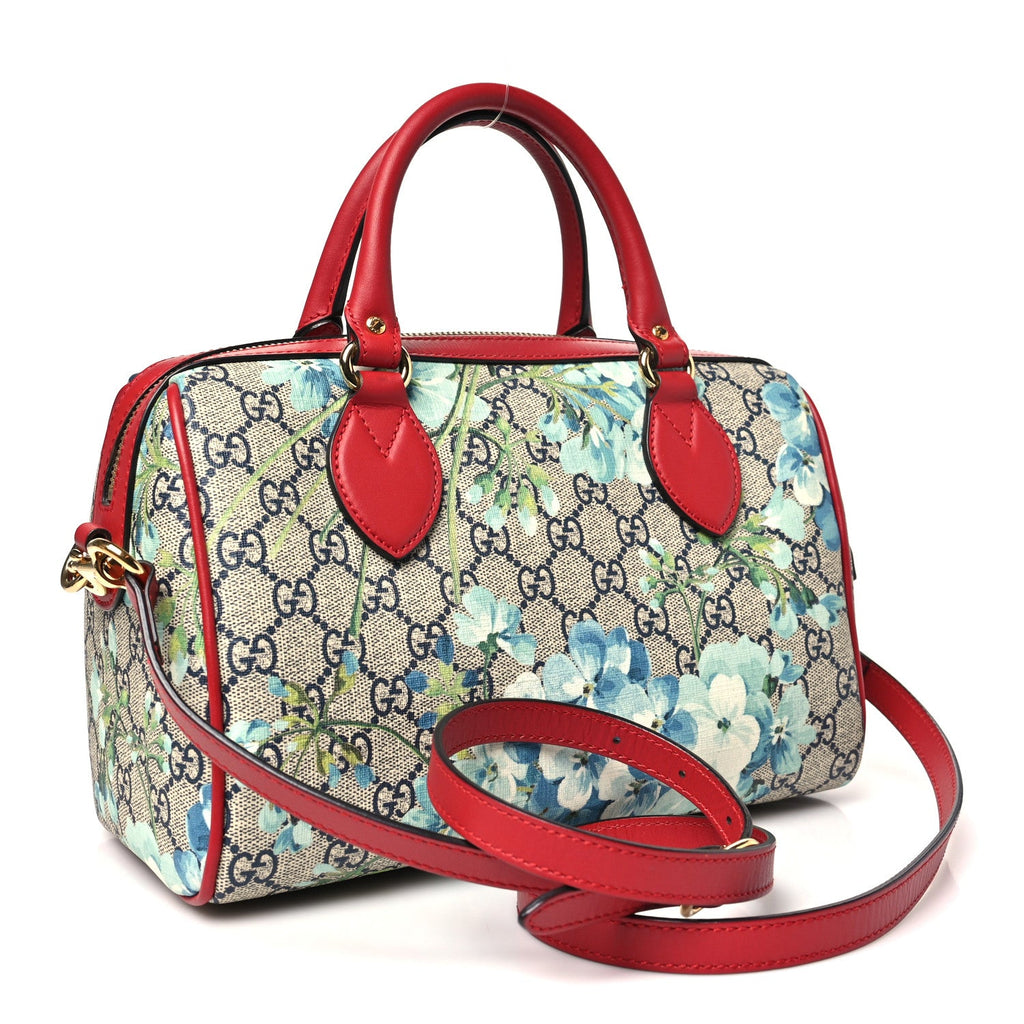 Gucci GG Supreme Monogram Blooms Small Boston Beige Blue Navy Hibiscus Red
