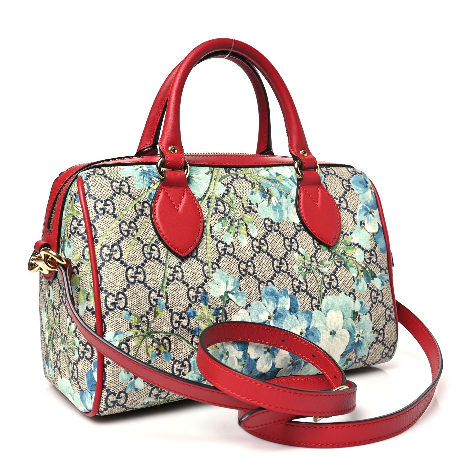 Gucci GG Supreme Monogram Blooms Small Boston Beige Blue Navy Hibiscus Red