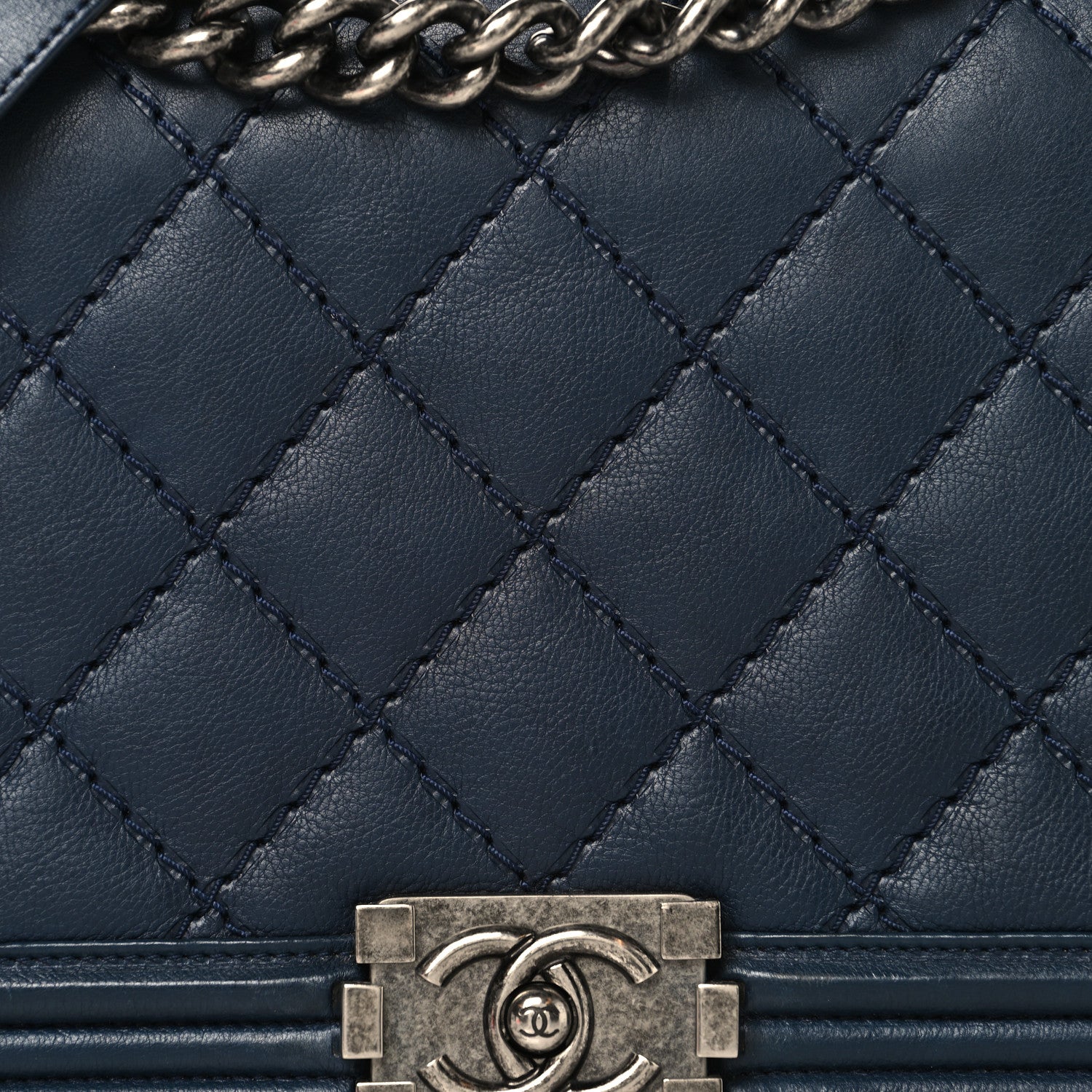 Chanel Calfskin Quilted Double Stitch New Medium Boy Flap Navy Blue