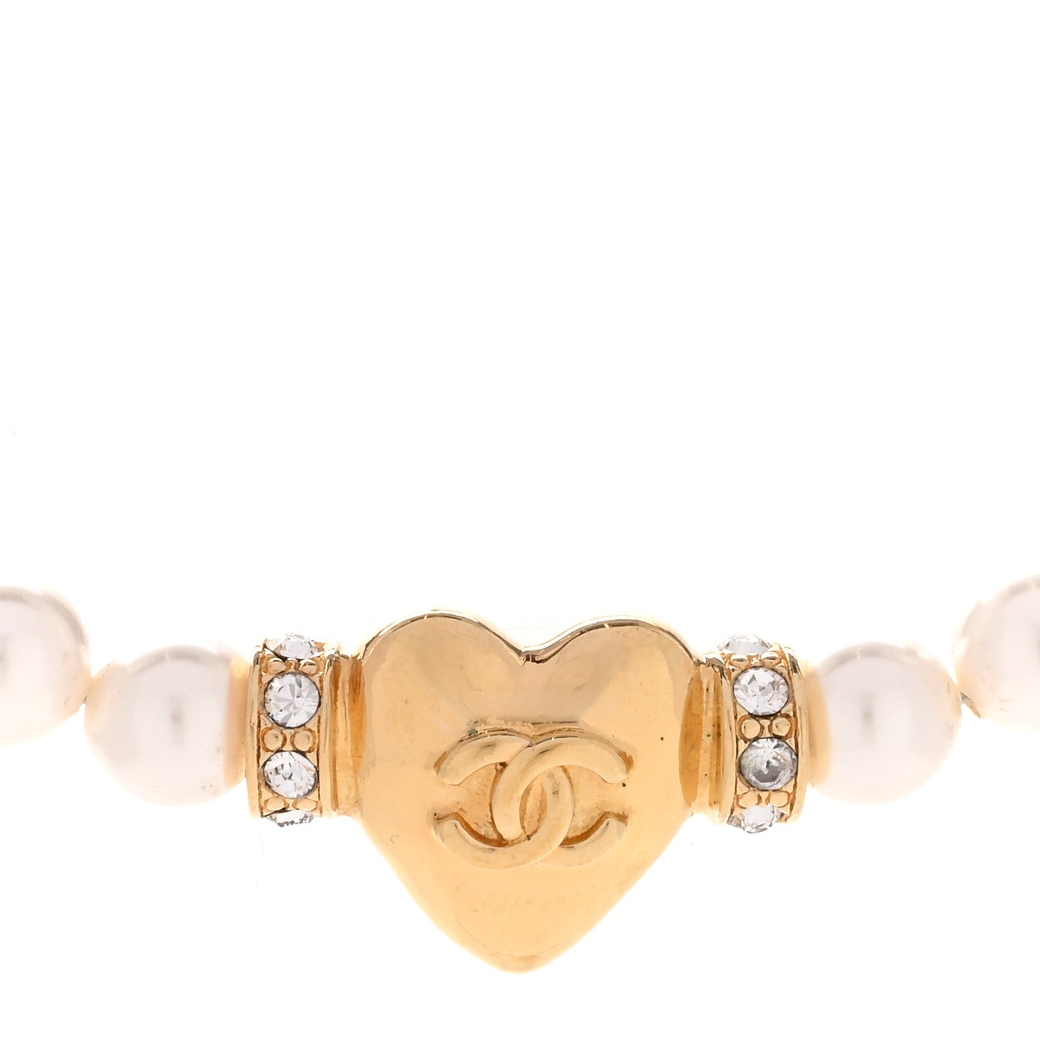 Crystal Pearl CC Heart Choker Necklace Gold