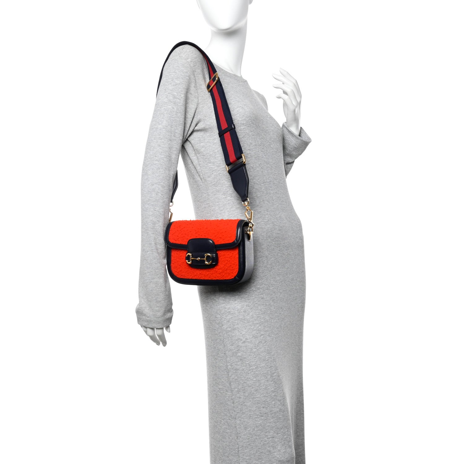 Gucci Casy Wool Azalea Calfskin Mini Horsebit 1955 Shoulder Bag Bitter Sweet Blue