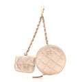 Metallic Lambskin Quilted Round Clip On Coin Purse Airpods Case Gold