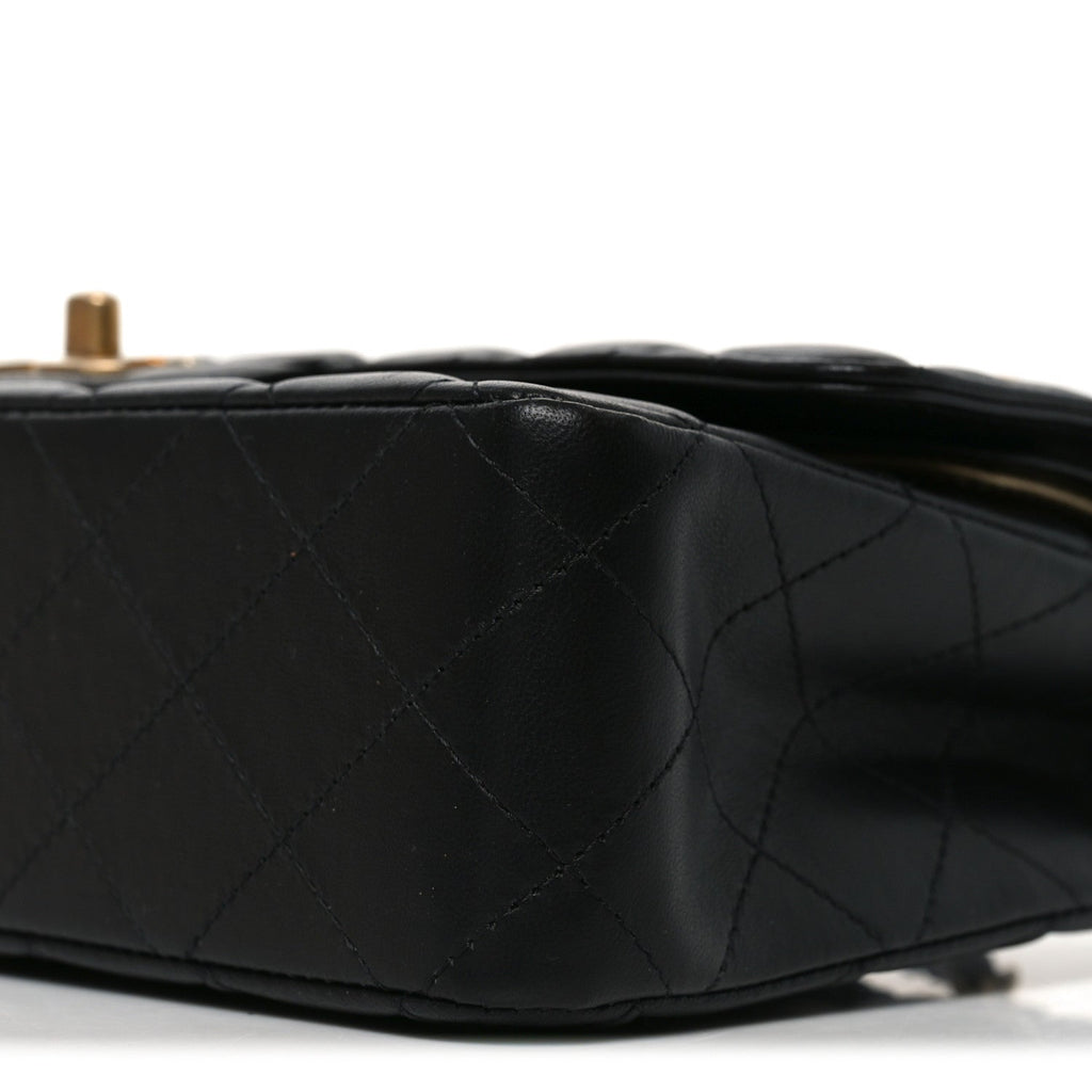 Chanel Lambskin Quilted Medium Rue Cambon Charms Double Flap Black