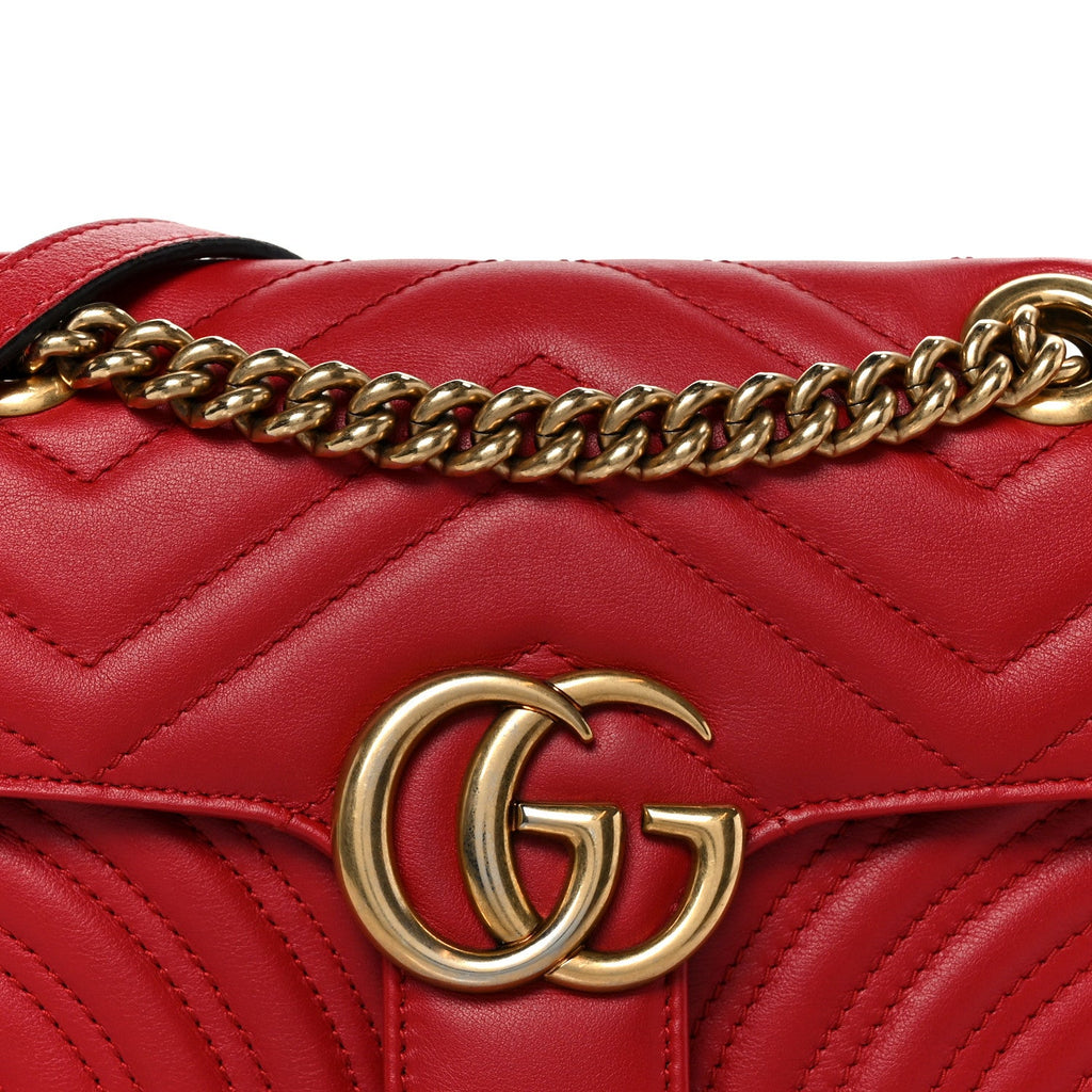 Gucci Calfskin Matelasse Mini GG Marmont Shoulder Bag Hibiscus Red