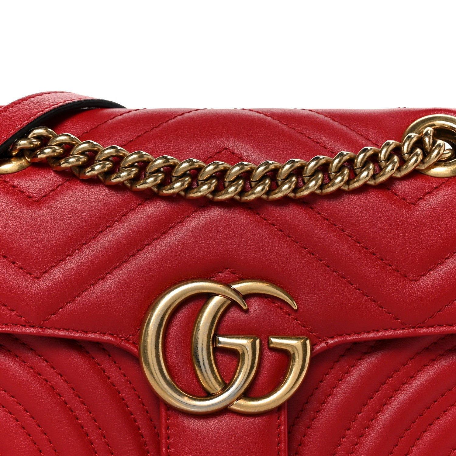 Gucci Calfskin Matelasse Mini GG Marmont Shoulder Bag Hibiscus Red