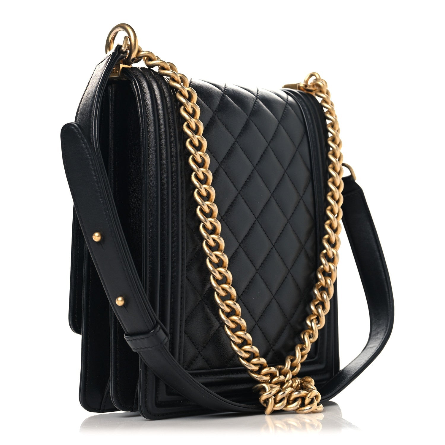 Chanel Calfskin Quilted North South Boy Flap Black