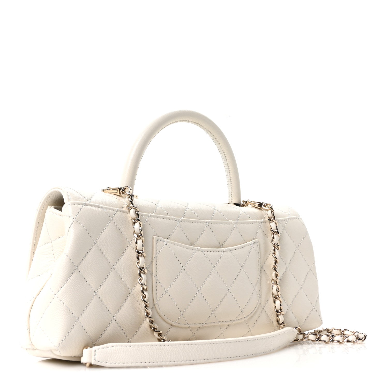 Chanel Caviar Quilted Maxi East West Coco Handle Flap White