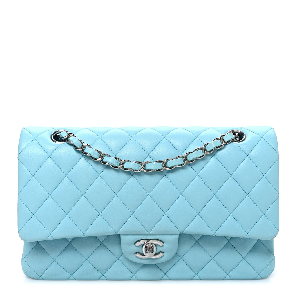 Chanel Lambskin Quilted Medium Double Flap Light Blue