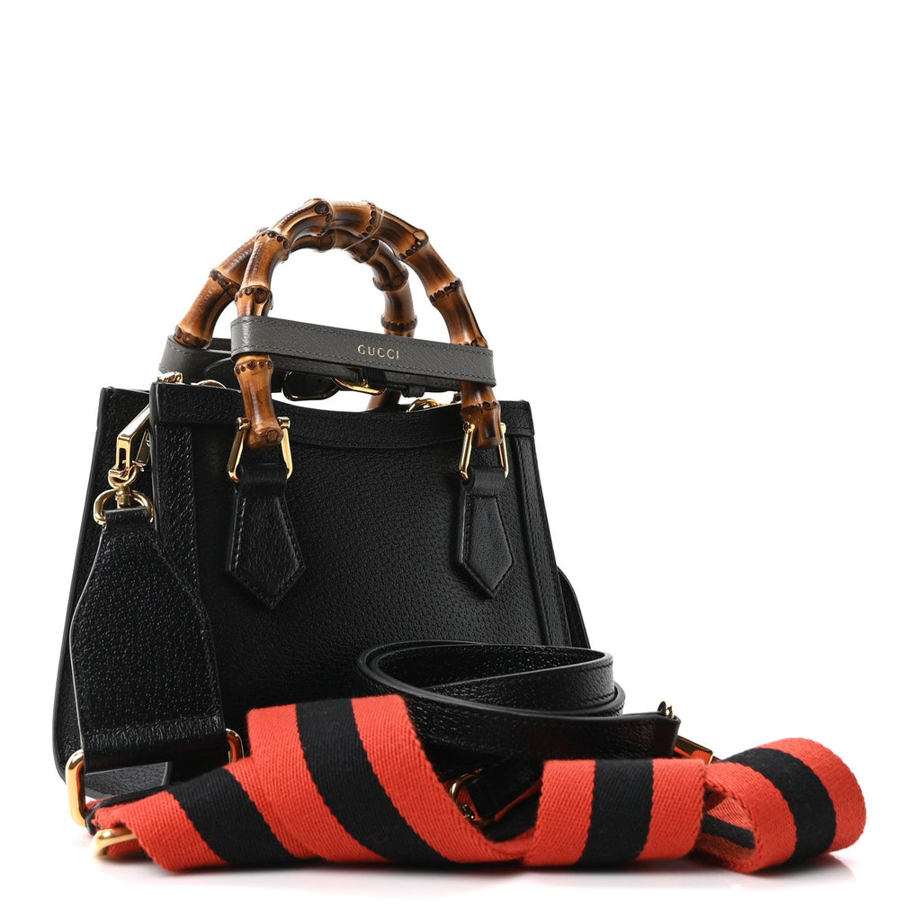 Gucci Textured Dollar Calfskin Web Small Diana Tote Bag Black Dusty Grey