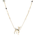 Metal Crystal Pearl Deer Pendant Necklace Green Black Gold