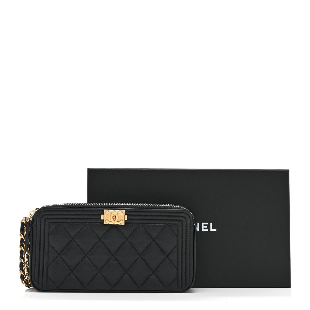 Chanel Calfskin Quilted Small Boy Clutch With Chain Black