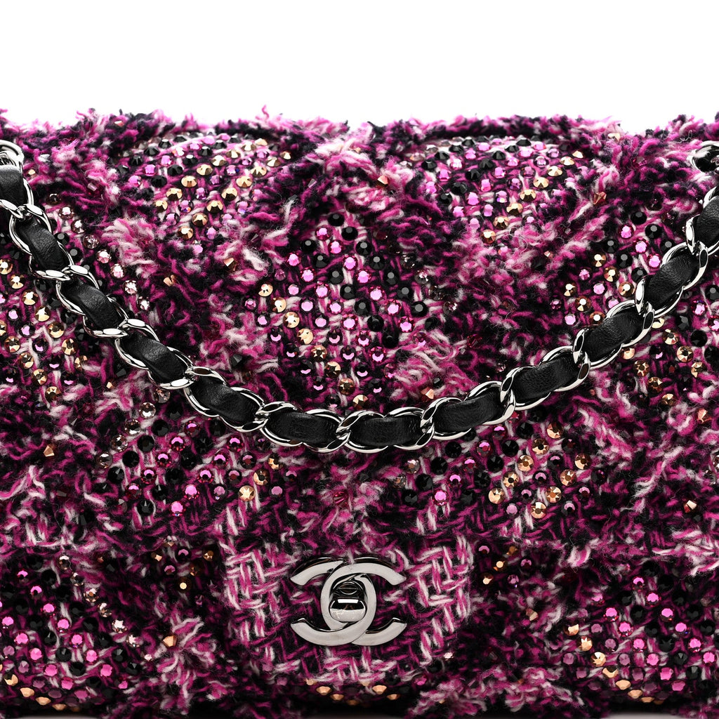 Chanel Crystal Tweed Quilted Medium Double Flap Purple Multicolor