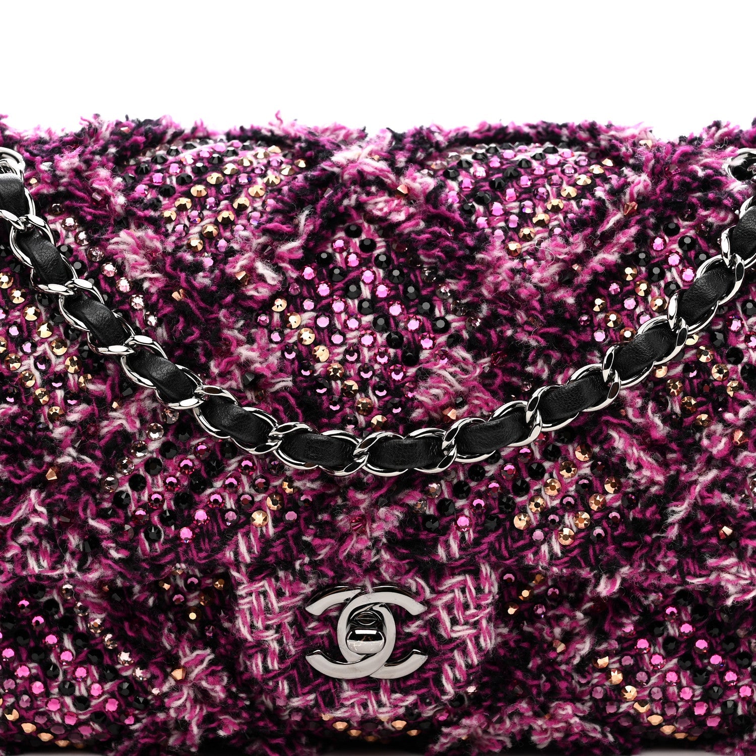 Chanel Crystal Tweed Quilted Medium Double Flap Purple Multicolor