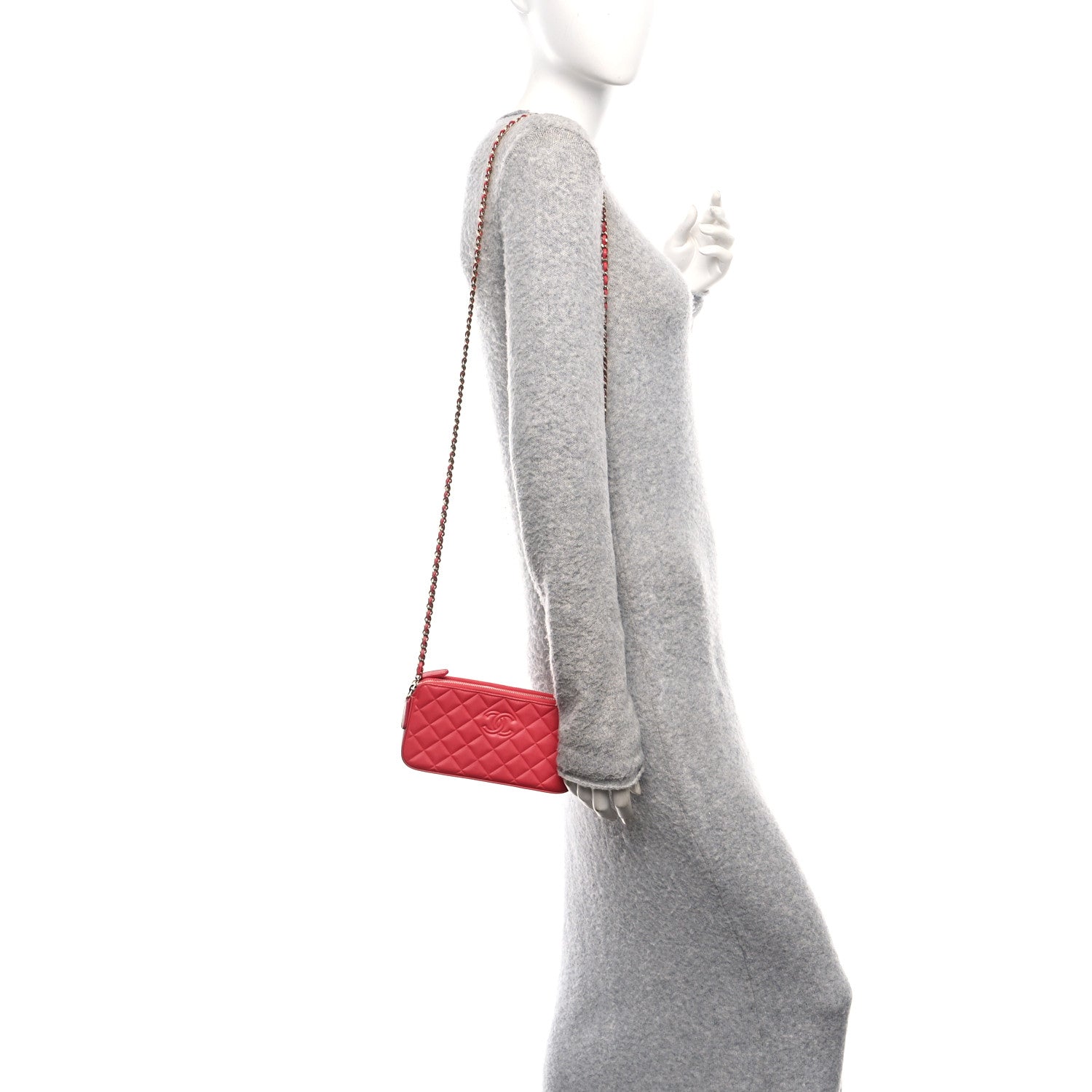 Chanel Lambskin Quilted Small Clutch With Chain Pink