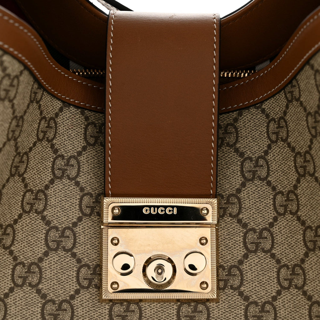 Gucci GG Icon Monogram Padlock Shoulder Bag Beige Dark Brown