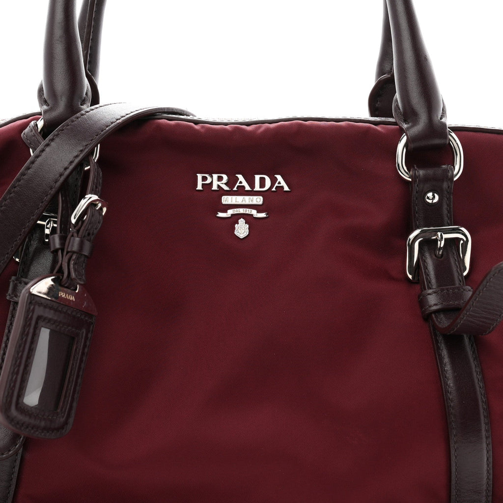 Prada Nylon Tessuto Soft Calf Small Tote Granato