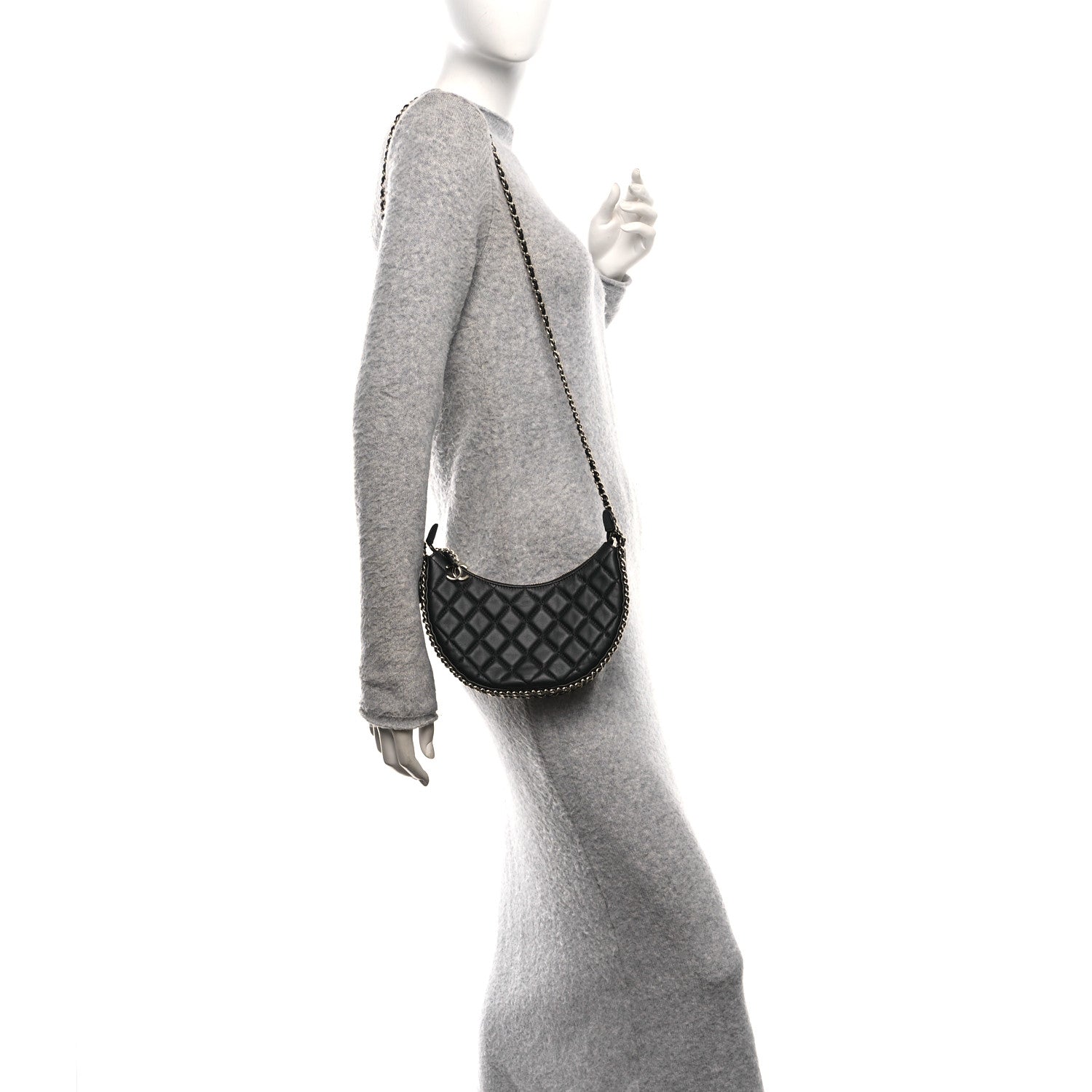 Chanel Lambskin Quilted Small Hobo Bag Black