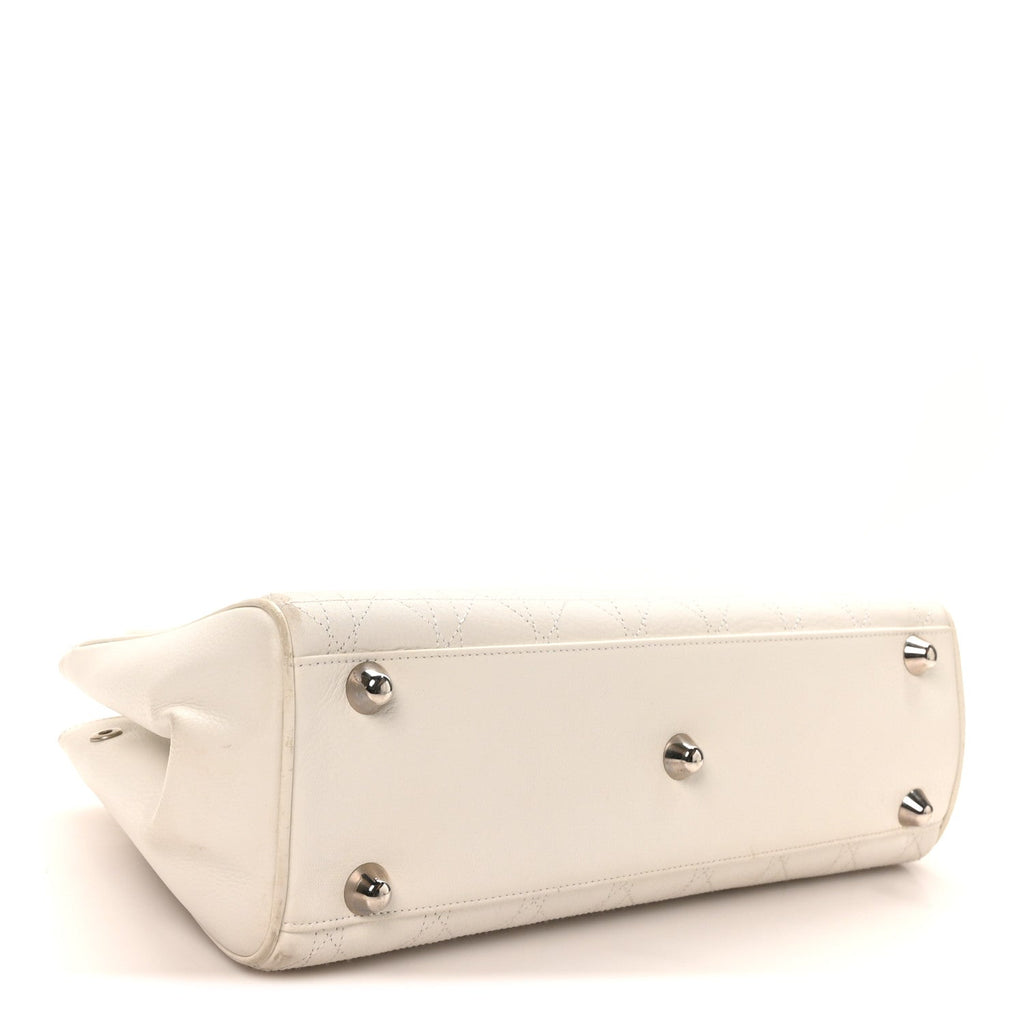 Christian Dior Calfskin Cannage D Buckle East West Tote White