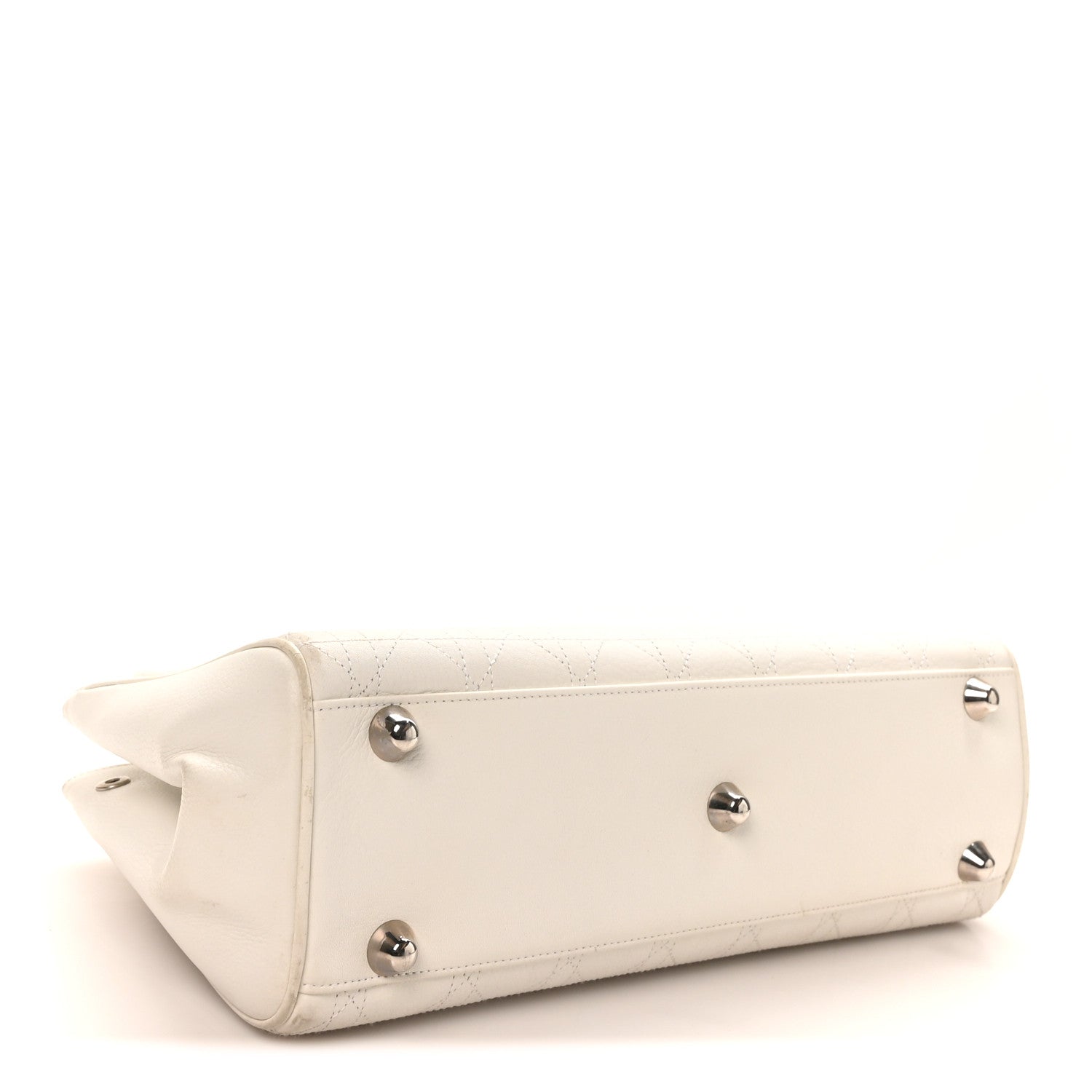 Christian Dior Calfskin Cannage D Buckle East West Tote White