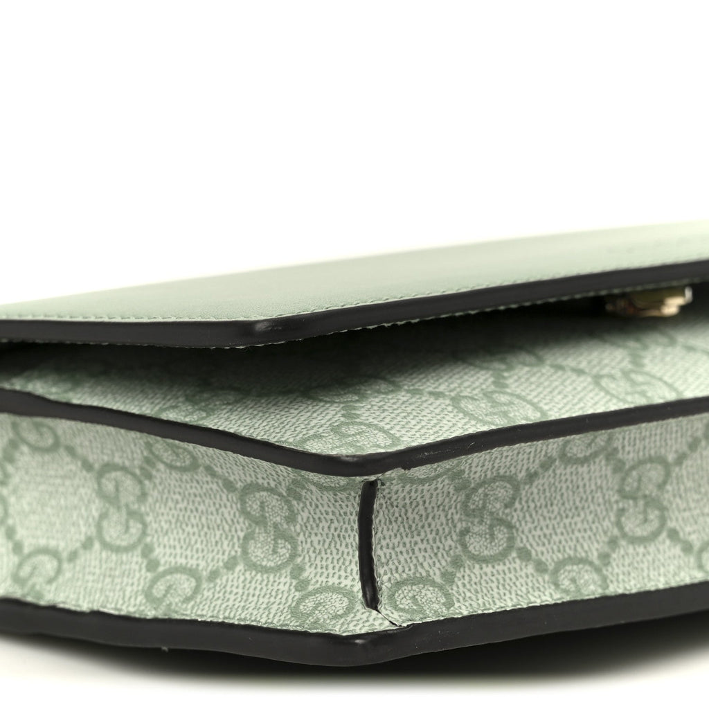 Gucci GG Supreme Monogram Textured Calfskin Emblem Wallet On Chain Sage Green