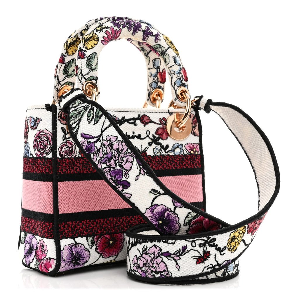 Christian Dior Canvas Florilegio Embroidered Mini Lady D-Lite White Multicolor