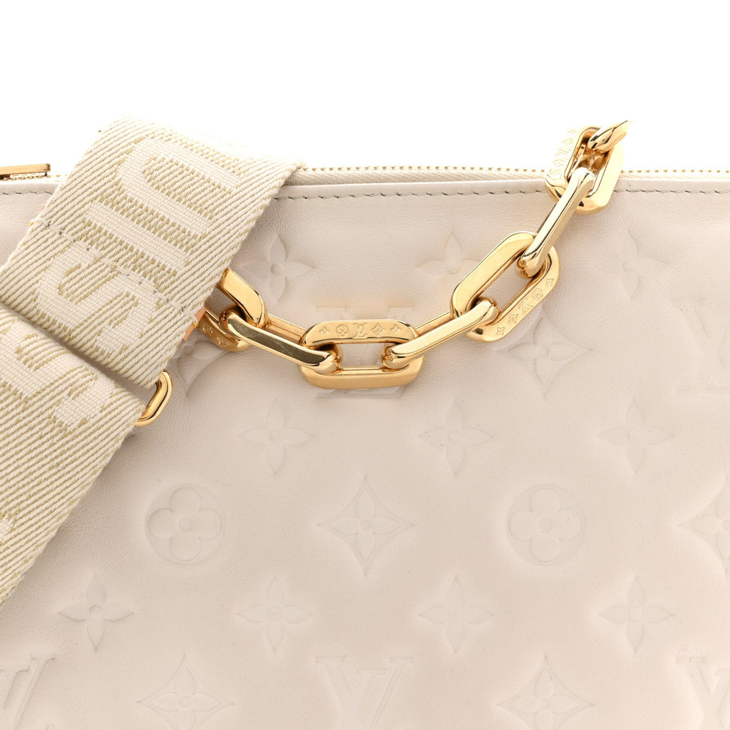 Louis Vuitton Lambskin Embossed Monogram Coussin PM Beige Cream