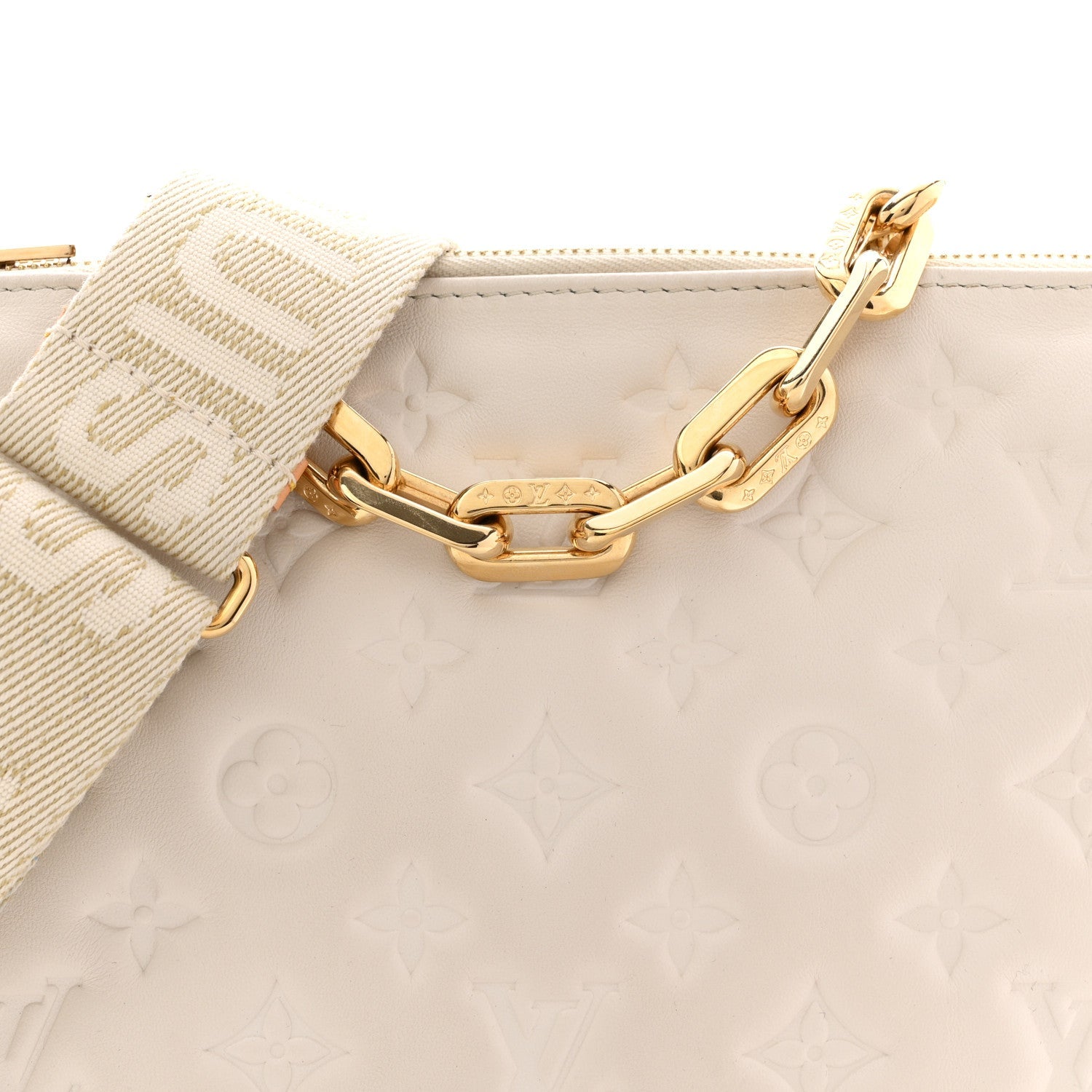 Louis Vuitton Lambskin Embossed Monogram Coussin PM Beige Cream